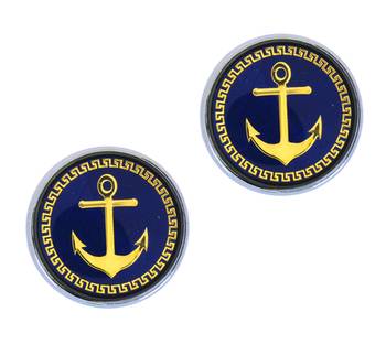 Anchor Glossy Rhodium Plated Round Blue Gold Cufflink Pair For Men 2