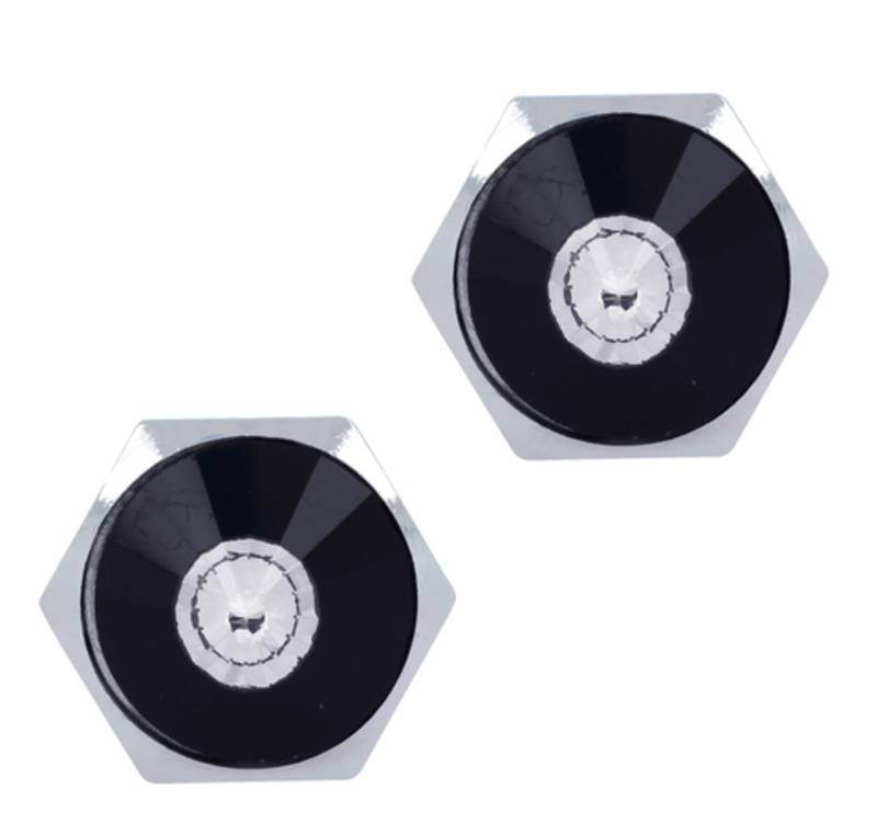 3D Round Hexagon Rhodium Plated Round Black Cufflink Pair For Men