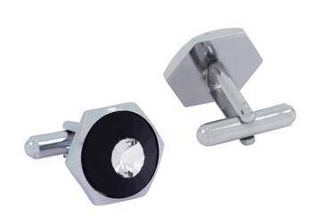 3D Round Hexagon Rhodium Plated Round Black Cufflink Pair For Men 3