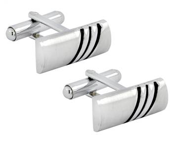 Black Stripes Matte Rhodium Plated High Quality Brass Enamel Cufflink Pair for Men 1