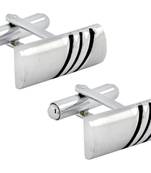 Black Stripes Matte Rhodium Plated High Quality Brass Enamel Cufflink Pair for Men