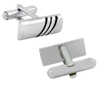 Black Stripes Matte Rhodium Plated High Quality Brass Enamel Cufflink Pair for Men 2