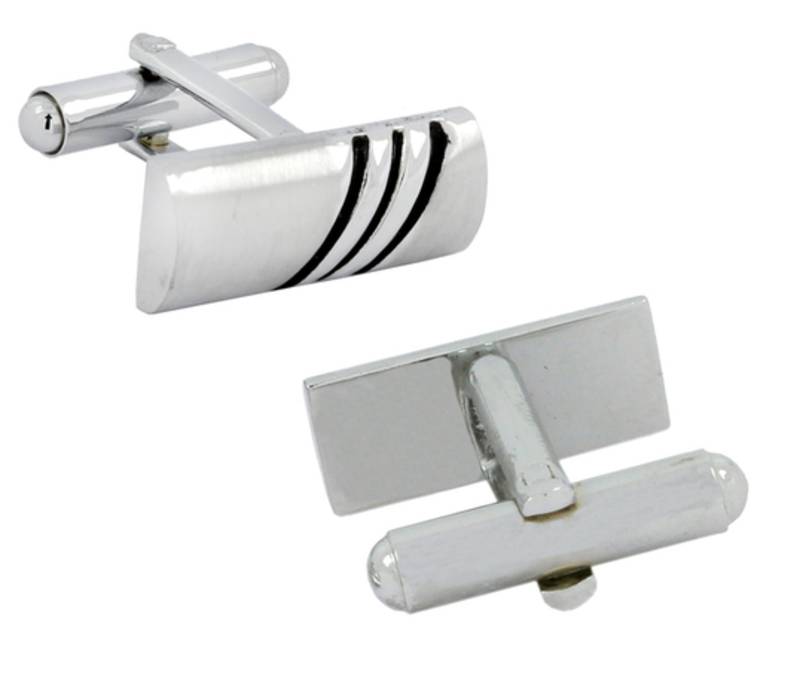 Black Stripes Matte Rhodium Plated High Quality Brass Enamel Cufflink Pair for Men