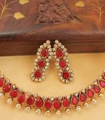 BEAUTIFUL ANTIQUE (DULL GOLD FINISH)RED NECKLACE SET - Dj05152
