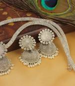Lovely Oxidized Silver Jhumka Pendant Necklace Set