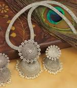  Lovely Oxidized Silver Jhumkka Pendant Necklace Set 