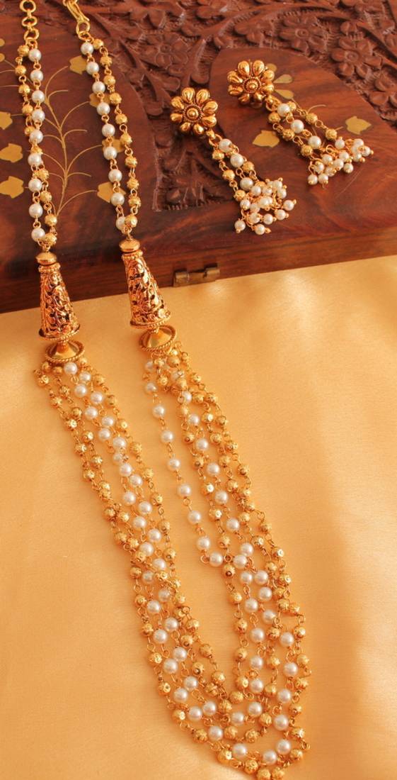 Beautiful Perl And Gold Multi Layered Necklace Set Dj05377