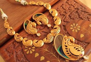 Royal One Gram Gold Plated Peacock Feather Necklace Set 1