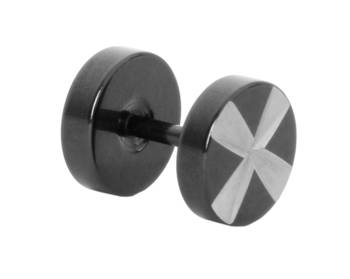 Barbell Dumbell Black Silver Round Stainless Steel Single Pierced Stud Earring for Men 1