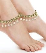 Antique Traditional Pearl Square Drop Cz Look Pair Of Anklet  Pair 29Cm For Women