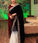 Black embroidered velvet saree With Blouse