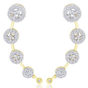 American Diamond Gold Plated Round Cluster Ear Cuff Pair 1