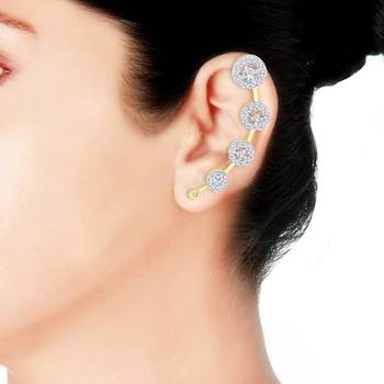 American Diamond Gold Plated Round Cluster Ear Cuff Pair 3