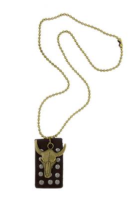 Hip Hop Bull Head Bronze Vintage Antique Finish Dog Tag Pendant Leather Chain 2