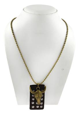 Hip Hop Bull Head Bronze Vintage Antique Finish Dog Tag Pendant Leather Chain 3