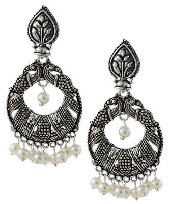Oxidized Antique German Silver Light Weight Pearl Chandelier Earring For Women 1