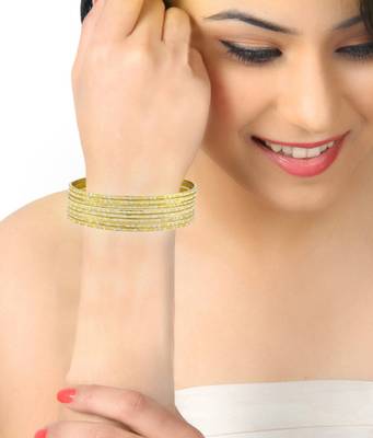 Wedding Traditional Gold Plated Rhodium Metal Chuda Kada Bangle Set 4