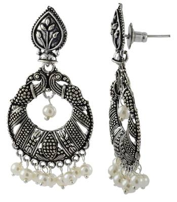 Oxidized Antique German Silver Light Weight Pearl Chandelier Earring For Women 2