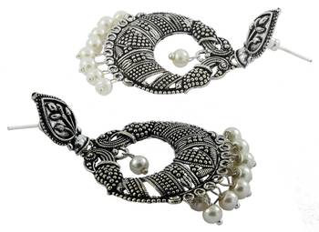 Oxidized Antique German Silver Light Weight Pearl Chandelier Earring For Women 3