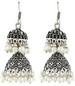 Double Jhumka Antique Oxidized German Silver Pearl Jhumki Earring For Women