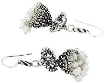 Antique Oxidized German Silver Pearl Double Jhumki Earring For Women 3