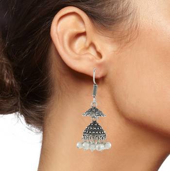 Antique Oxidized German Silver Pearl Double Jhumki Earring For Women 4