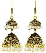 Antique Oxidized Gold Plated Pearl Double Jhumki Earring For Women