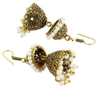 Antique Oxidized Gold Plated Pearl Double Jhumki Earring For Women 3