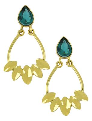 Italian Petal Green Gold Plated Dangling Earring For Women 1