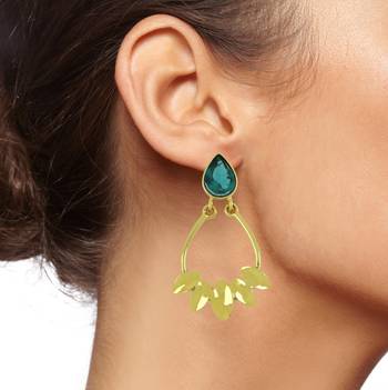 Italian Petal Green Gold Plated Dangling Earring For Women 4