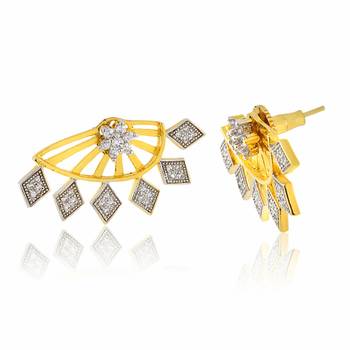 Floralgeometric Gold Plated Ear Cuff Jacket Pair Stud Earring For Women 2