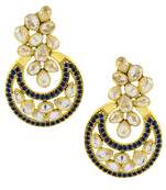 Designer Flower Kundan Blue Gold Plated Chandbali Earring For Women