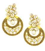 Designer Flower Kundan Champagne Gold Plated Chandbali Earring For Women