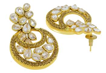 Designer Flower Kundan Champagne Gold Plated Chandbali Earring For Women 3
