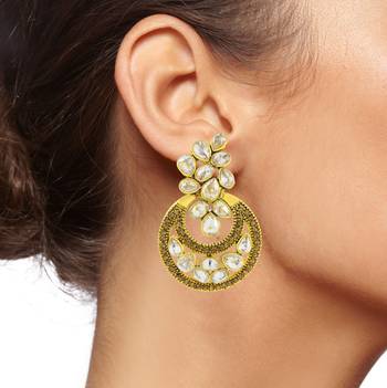 Designer Flower Kundan Champagne Gold Plated Chandbali Earring For Women 4
