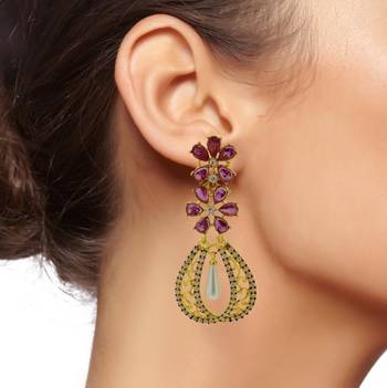 Kundan Flower Filigree Antique Ruby Red Gold Plated Dangler Earring For Women 4