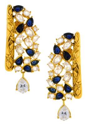 Kundan Cz Filigree Antique Blue Gold Plated Dangler Earring For Women 1