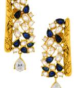 Kundan Cz Filigree Antique Blue Gold Plated Dangler Earring For Women