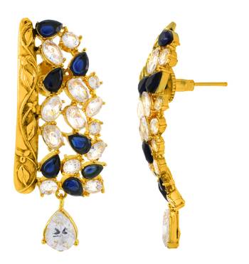 Kundan Cz Filigree Antique Blue Gold Plated Dangler Earring For Women 2