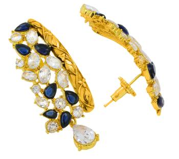 Kundan Cz Filigree Antique Blue Gold Plated Dangler Earring For Women 3