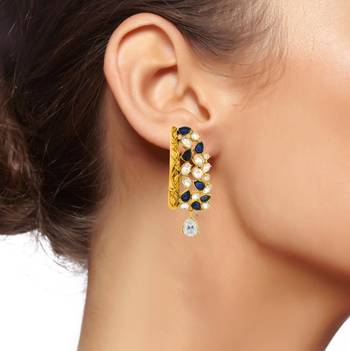Kundan Cz Filigree Antique Blue Gold Plated Dangler Earring For Women 4