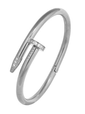 Nail Gothic Cz Stainless Steel Rhodium Openable Cuff Kada Bangle Bracelet 1