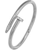 Nail Gothic Cz Stainless Steel Rhodium Openable Cuff Kada Bangle Bracelet