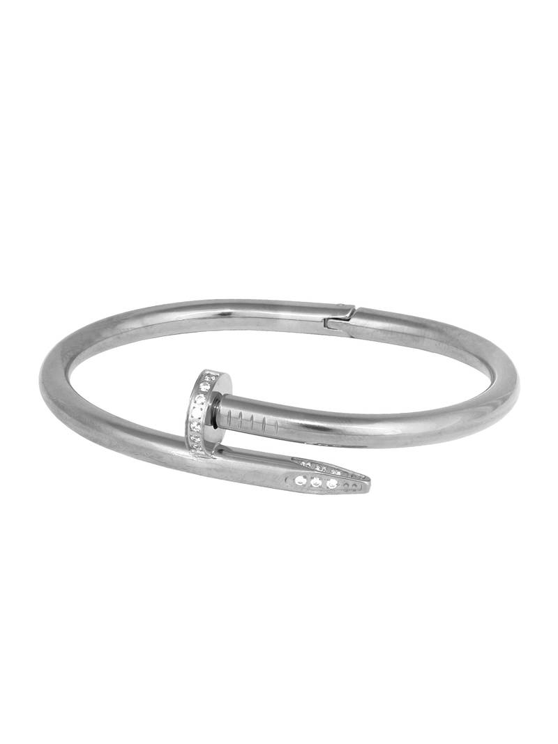 Nail Gothic Cz Stainless Steel Rhodium Openable Cuff Kada Bangle Bracelet