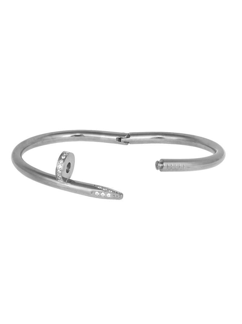 Nail Gothic Cz Stainless Steel Rhodium Openable Cuff Kada Bangle Bracelet