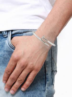 Nail Gothic Cz Stainless Steel Rhodium Openable Cuff Kada Bangle Bracelet 4
