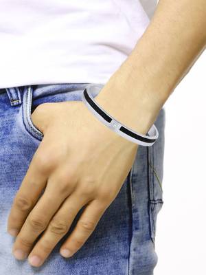 Stainless Steel Black Silver Openable Cz Free Size Kada Bangle Bracelet For Men 3