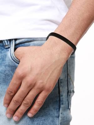 Openable Black Surgical Stainless Steel Cuff Kada Bracelet Bangle For Men 4