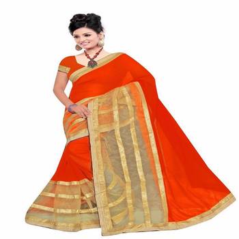 Ramzan Eid saree Orange and net lace plain Georgette saree  1