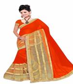 Ramzan Eid saree Orange and net lace plain Georgette saree 